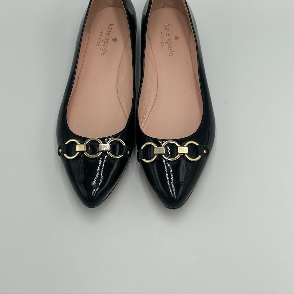 Kate Spade Black Patent Leather Ballet Shoes Sz 6.5 Gold Women’s - Picture 3 of 10